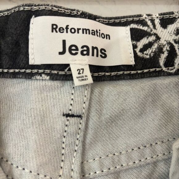 Reformation Black and White Daisy High-Rise Straight Long Jeans Size 27 - Picture 9 of 16